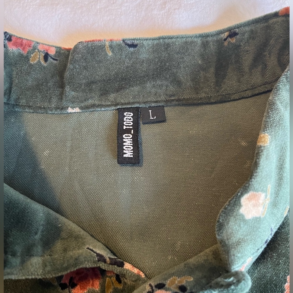 MOMO_TOBO Green Floral Velvet Dress, Whimsigoth Cottagecore Boho Chic Size L - Picture 8 of 16